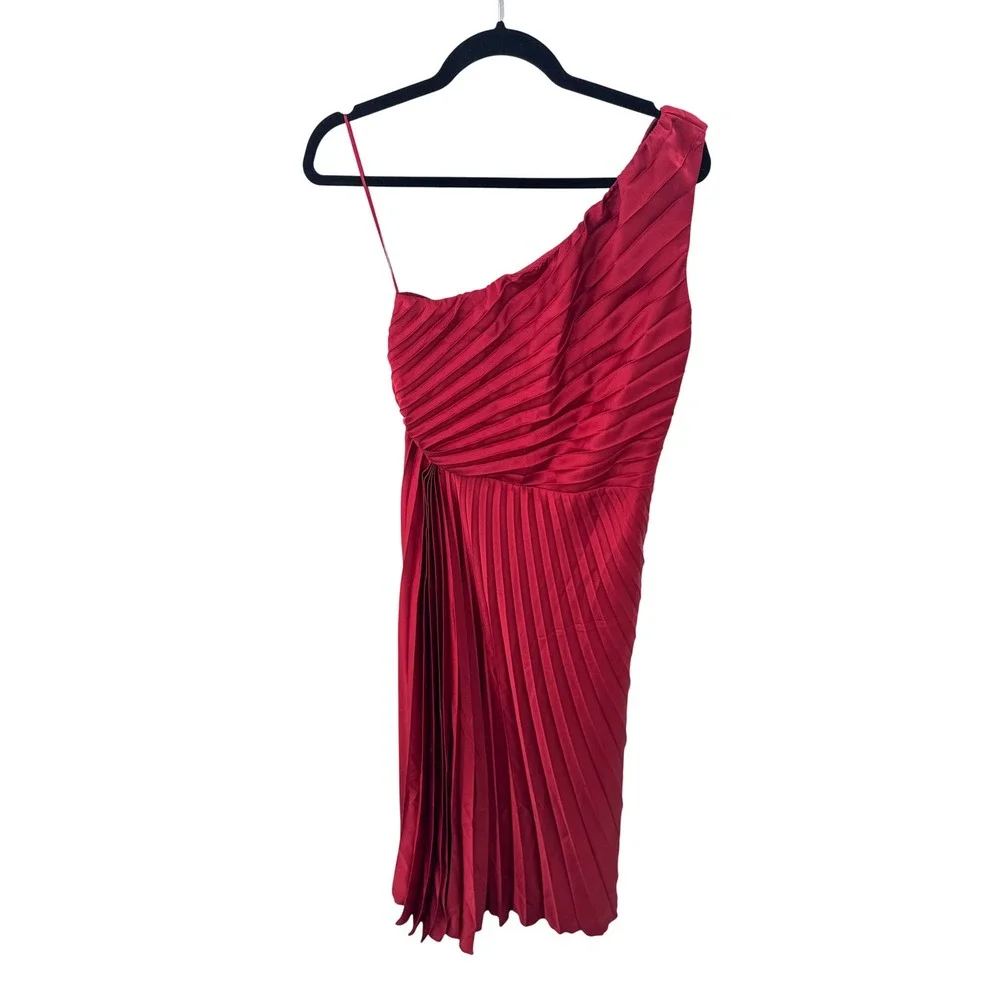 Abercrombie & Fitch Gisele Maxi Dress Medium Wine Red One Shoulder Pleated NWT